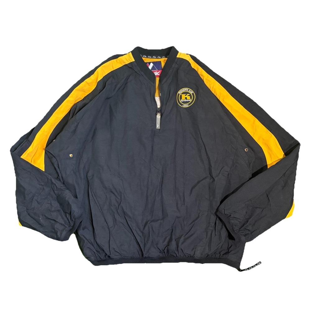 Vintage Majestic 1/4 zip Small‎ Black Yellow keystone y2k automative windbreaker